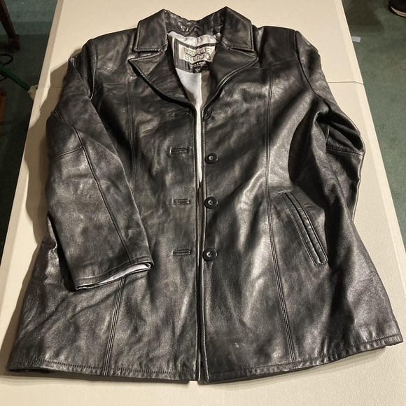 Vintage Wilsons Pelle Studio Black Leather Trench Coat Jacket Women's Large L - Picture 1 of 7